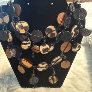 Chico's Black & Leopard Print Dangly Costume Necklace